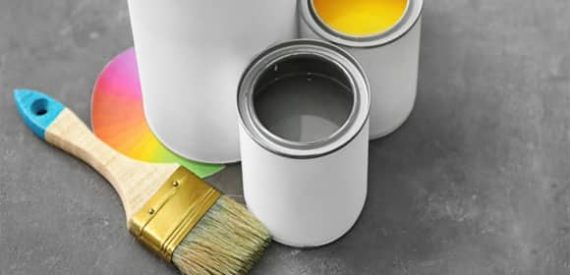 Cans Of Paint And Brush — H&D Building Supplies in Port Stephens, NSW