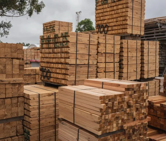 Structural timber stacked at H&D Building Supplies
