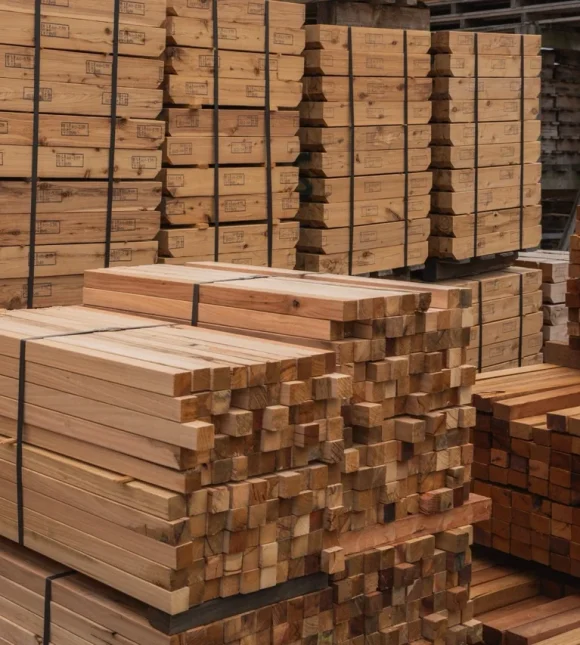 Timber supplies stacked in the yard at H&D Heatherbrae