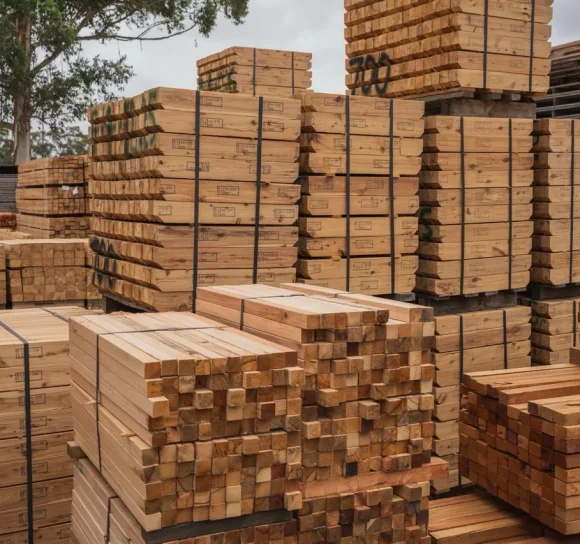 Stacked hardwood timber in the H&D timber yard