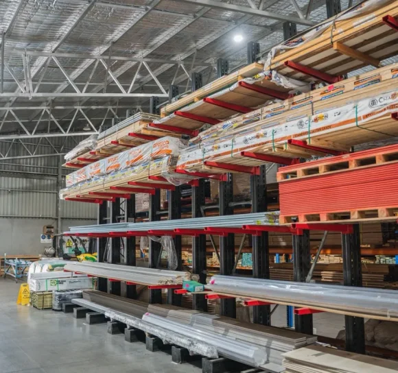 Inside the H&D Building Supplies warehouse at Heatherbrae